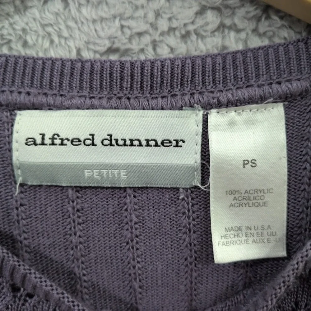 Alfred Dunner Knit Top Women's PS Purple Pointelle Square Neck Sweater Vtg Style